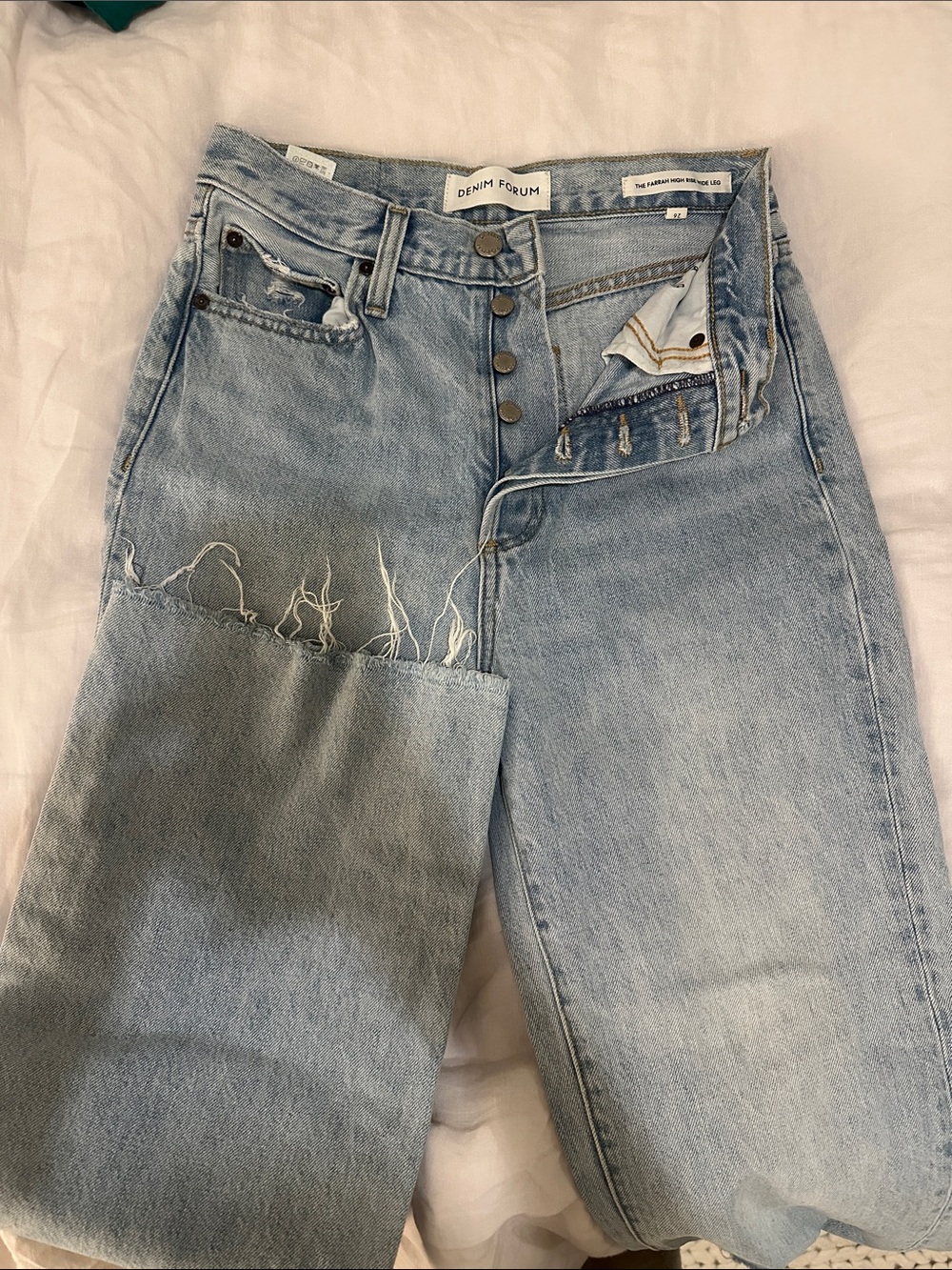 Denim Forum Light Blue Straight Leg High-Rise Jeans